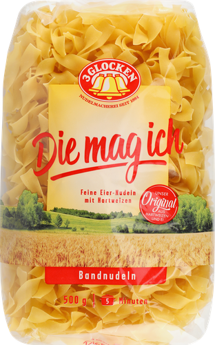 Макароны 3 GLOCKEN Die mag ich feine Eiernudeln короткая прямая лапша, 500г, крупный план
