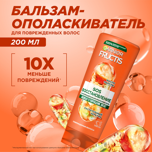 Бальзам-ополаскиватель для секущихся и очень поврежденных волос FRUCTIS Sos Восстановление, 200мл, фотография