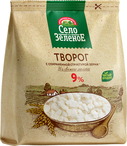 Творог СЕЛО ЗЕЛЕНОЕ 9%, без змж, 200г, фотография