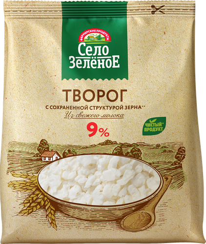 Творог СЕЛО ЗЕЛЕНОЕ 9%, без змж, 200г, вид