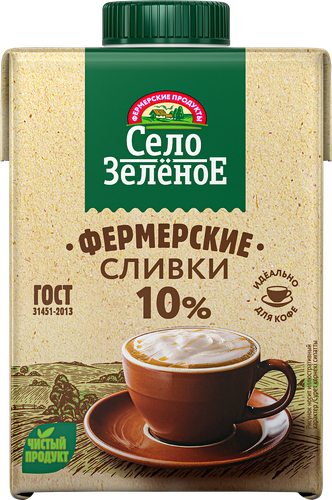 Сливки стерилизованные СЕЛО ЗЕЛЕНОЕ 10%, без змж, 500г, фотография