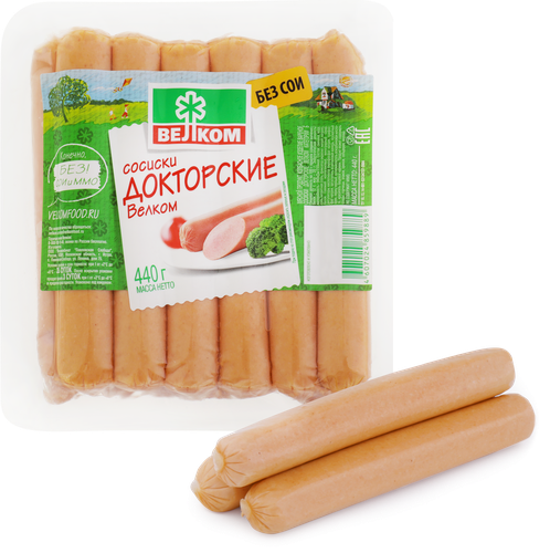 Сосиски ВЕЛКОМ Докторские, 440г, детальное фото