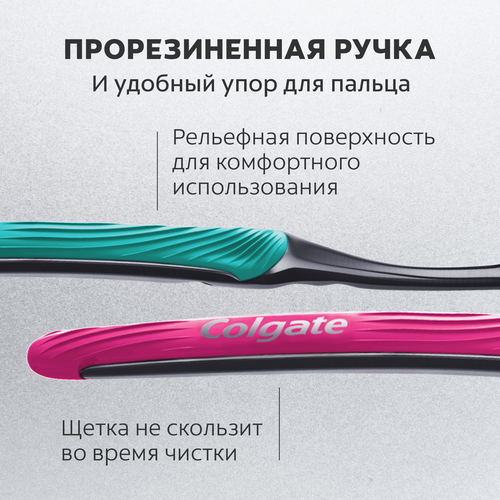Зубная щетка COLGATE Шелковые нити с древесным углем для здоровья десен, черная, мягкая, детальное фото