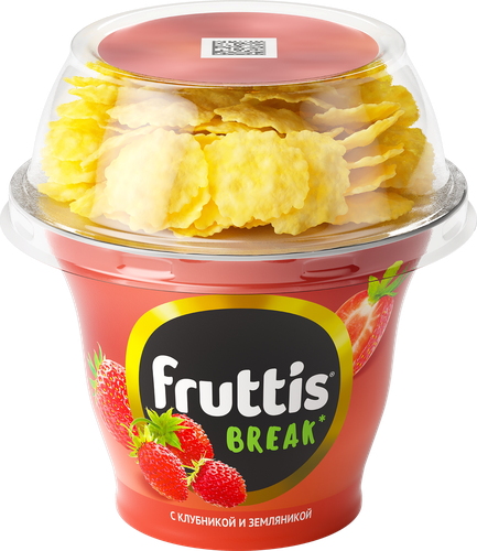 Продукт йогуртный FRUTTIS Вкусный перерыв Клубника, земляника с топпером 2,5%,&nbsp;без змж, 175г, фотография
