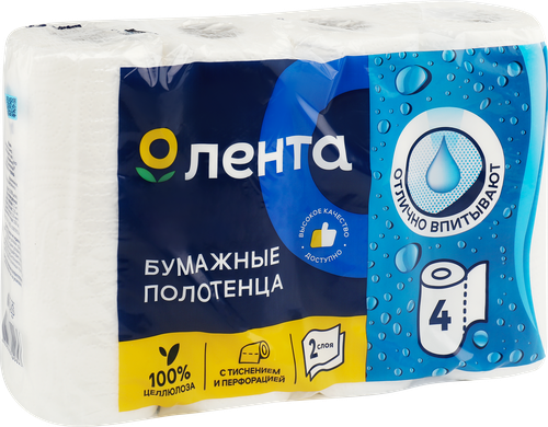 Полотенца бумажные ЛЕНТА 2 слоя, 4шт, детальное фото