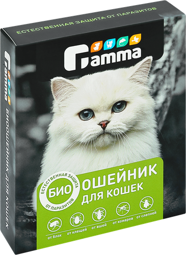 Биоошейник для кошек GAMMA от внешних паразитов, 350x9x3мм, крупный план