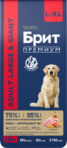 Корм сухой для собак Brit Premium Adult L для крупных пород, 15кг, картинка