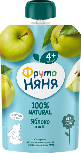 Пюре фруктовое ФРУТОНЯНЯ Яблоко, с 4 месяцев, 90г, фотография