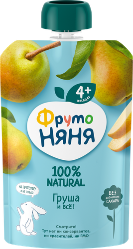 Пюре фруктовое ФРУТОНЯНЯ Груша, с 4 месяцев, 90г, детальное фото