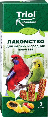 Лакомство для мелких и средних попугаев TRIOL с фруктами, 80г, крупный план