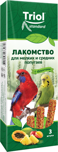 Лакомство для мелких и средних попугаев TRIOL с фруктами, 80г, картинка