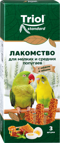 Лакомство для мелких и средних попугаев TRIOL с медом и яйцом, 80г, картинка