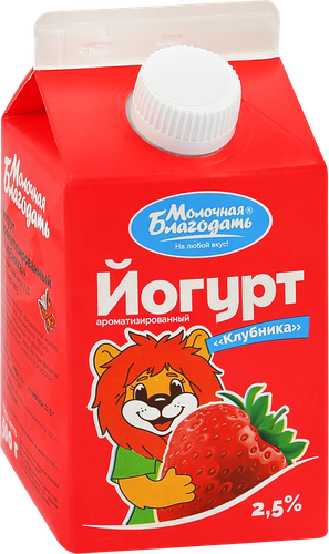 Йогурт питьевой МОЛОЧНАЯ БЛАГОДАТЬ Клубника 2,5%, без змж, 500г, картинка