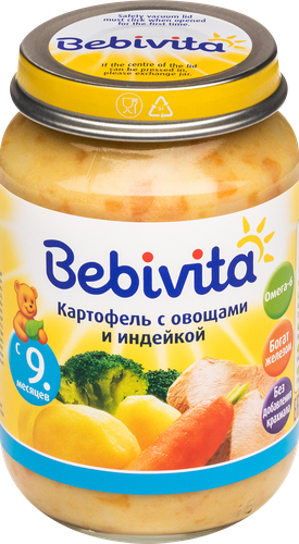 Пюре мясо-растительное BEBIVITA Картофель с овощами и индейкой, с 9 месяцев, 190г, детальное фото
