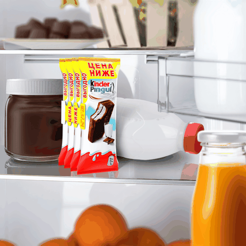 Пирожное бисквитное KINDER Pingui Шоколад с молочной начинкой, 4x30г, крупный план