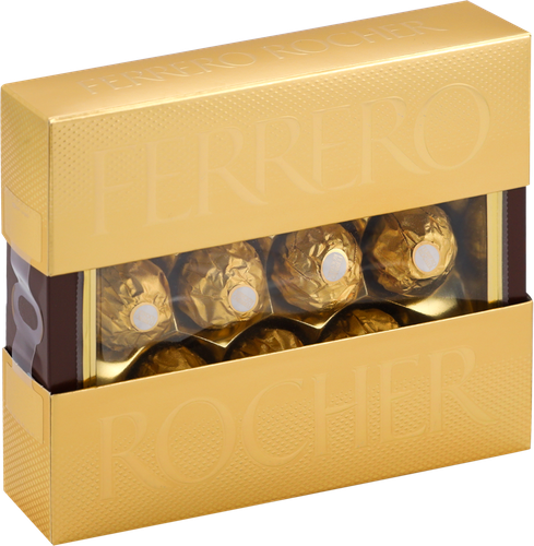 Конфеты FERRERO ROCHER из молочного шоколада с кремовой начинкой, 125г, крупный план