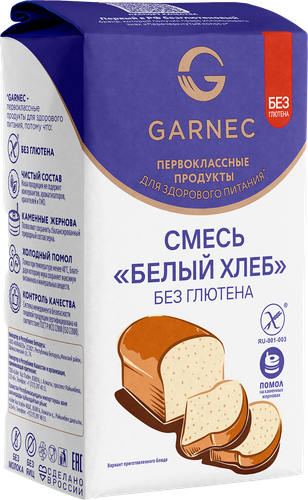 Смесь мучная безглютеновая GARNEC Белый хлеб, 600г, детальное фото