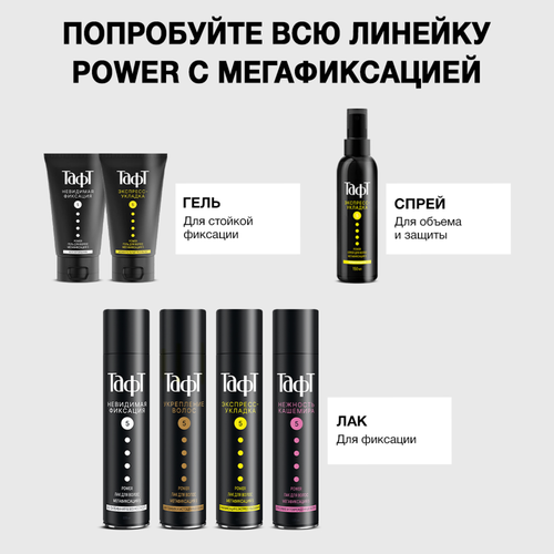 Лак для волос ТАФТ Power Невидимая фиксация, мегафиксация, 225мл, вид
