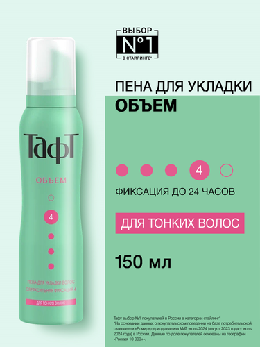 Пена для укладки для тонких волос ТАФТ Объем, сверхсильная фиксация, 150мл, фотография