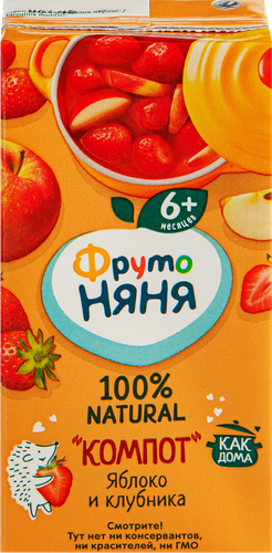 Компот ФРУТОНЯНЯ Яблоко, клубника неосветленный, с 6 месяцев, 200мл, детальное фото