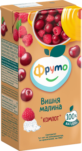 Компот ФРУТОНЯНЯ Вишня, малина неосветленный, с 3 лет, 500мл, вид