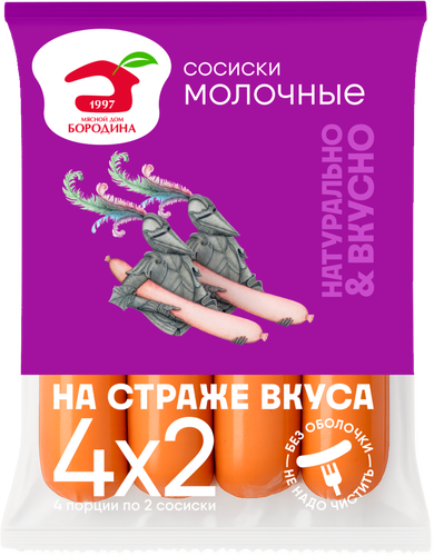 Сосиски МД БОРОДИНА Молочные, 480г, вид