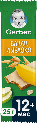 Батончик фруктово-злаковый GERBER Яблоко и банан, с 12 месяцев, 25г, фото