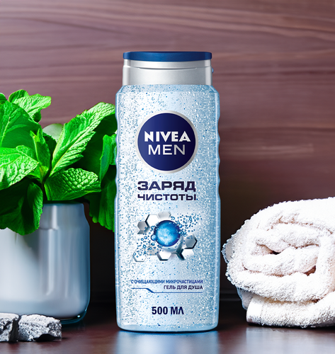 Гель для душа мужской NIVEA Заряд чистоты, 500мл, вид