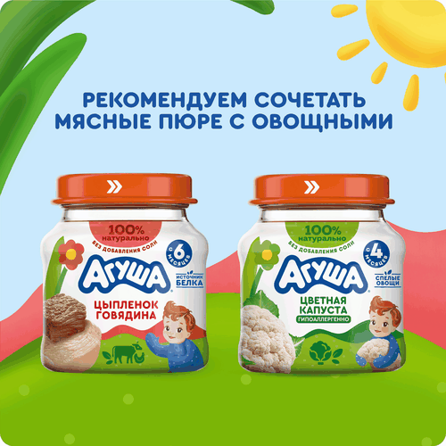 Пюре мясное детское АГУША Цыпленок-говядина, с 6 месяцев, 80г, изображение