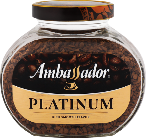 Кофе растворимый AMBASSADOR Platinum, ст/б, 95г, крупный план