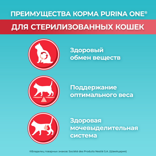 Корм сухой для взрослых кошек PURINA ONE для стерилизованных и кастрированных, с высоким содержанием говядины и пшеницей, 750г, вид