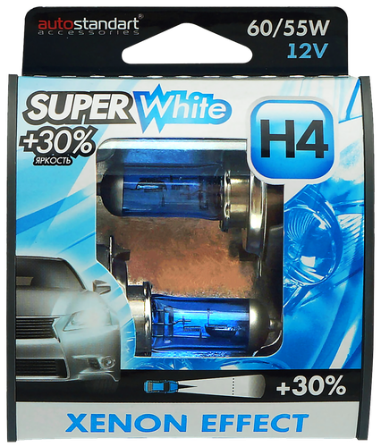 Лампа галогенная автомобильная AUTOSTANDART Super White H4-12V 60/55W P43t головного света, Арт. 106007, 2шт, изображение