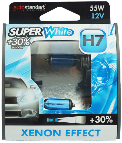 Лампа галогенная автомобильная AUTOSTANDART Super White H7-12V 55W PX26d головного света, Арт. 106010, 2шт, фото