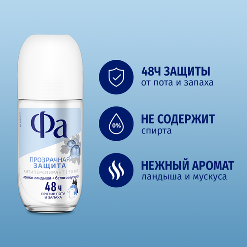 Дезодорант роликовый женский ФА Прозрачная защита, 50мл, вид