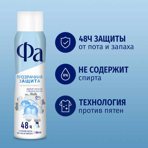 Дезодорант-антиперспирант спрей женский ФА Прозрачная защита, 150мл, изображение