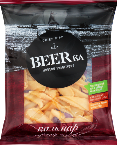 Кальмар копченый BEERKA кольца, 70г, крупный план