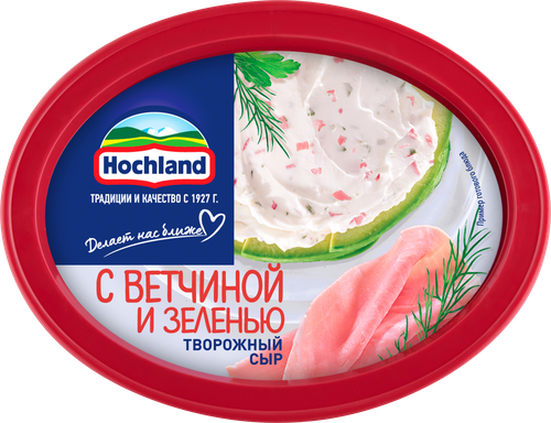 Сыр творожный HOCHLAND с ветчиной и зеленью 60%, без змж, 140г, детальное фото