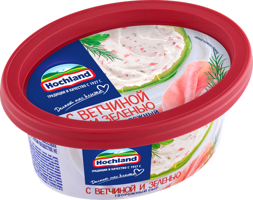 Сыр творожный HOCHLAND с ветчиной и зеленью 60%, без змж, 140г, вид
