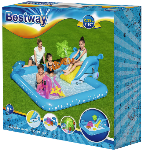 Игровой центр надувной BESTWAY Аквариум 308л 239х206х86см, с разбрызгивателем, горкой и игрушками, Арт. 53052, крупный план