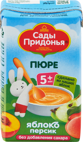Пюре фруктовое САДЫ ПРИДОНЬЯ Яблоко, персик, с 5 месяцев, 125г, крупный план