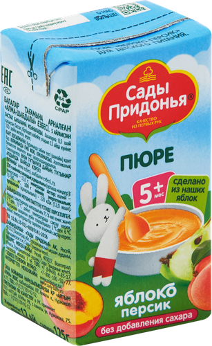 Пюре фруктовое САДЫ ПРИДОНЬЯ Яблоко, персик, с 5 месяцев, 125г, изображение