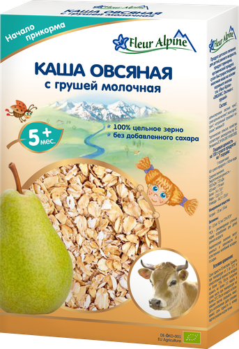 Каша овсяная FLEUR ALPINE молочная с грушей, с 5 месяцев, 200г, вид