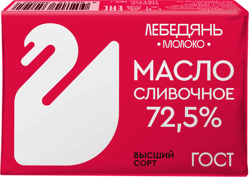 Масло сливочное ЛЕБЕДЯНЬМОЛОКО Крестьянское 72,5% высший сорт, без змж, 180г, фото