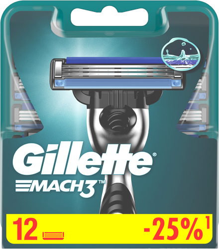 Кассеты сменные для бритья GILLETTE Mach3, 12шт, крупный план