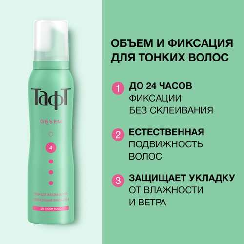 Лак для тонких волос ТАФТ Объем, сверхсильная фиксация 4, 350мл, детальное фото