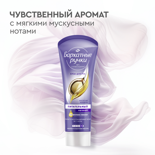 Крем ночной для рук БАРХАТНЫЕ РУЧКИ питательный, восстанавливающий, 80мл, вид