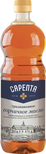 Масло горчичное САРЕПТА коричневое нерафинированное, 1л, крупный план