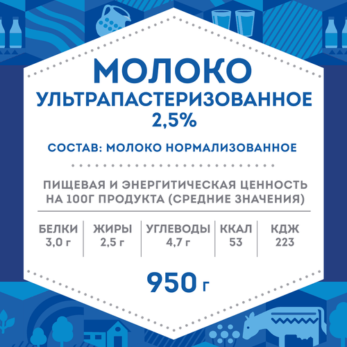 Молоко ультрапастеризованное ДОМИК В ДЕРЕВНЕ 2,5%, без змж, 950г, картинка