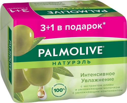 Туалетное мыло PALMOLIVE Натурэль Интенсивное увлажнение с экстрактом оливы и увлажняющим молочком, 4х90г, фотография