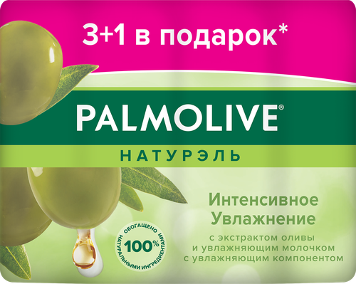 Туалетное мыло PALMOLIVE Натурэль Интенсивное увлажнение с экстрактом оливы и увлажняющим молочком, 4х90г, детальное фото